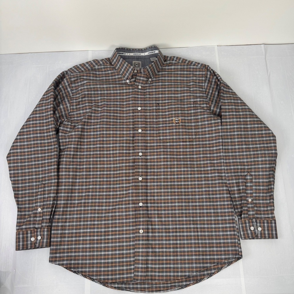 Cinch Button Down Men M Orange Plaid MTW1242002 Western Cowboy Casual Shirt